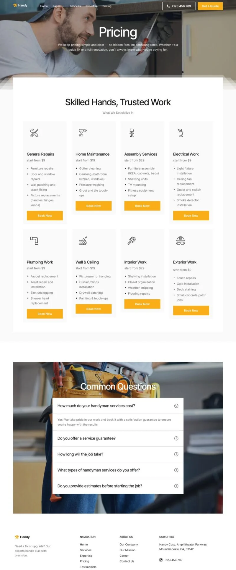 维修 Elementor 模板价格页面预览