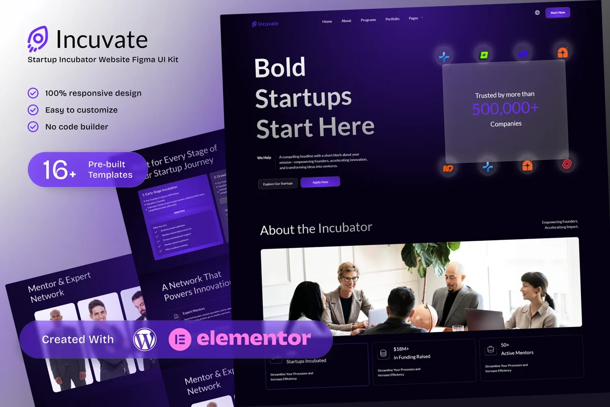 创业孵化器机构Elementor网站模板_一键导入快速建站插图-WP资源海 组织/机构 Elementor 网站模板封面