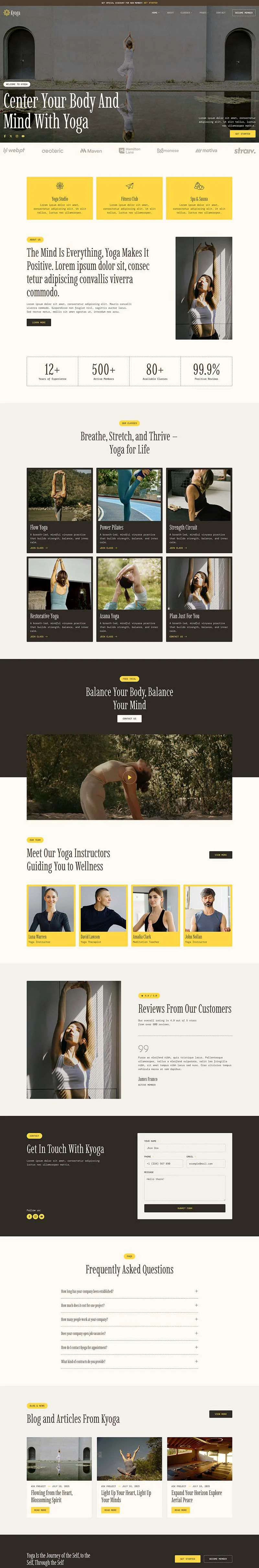 瑜伽/冥想 Elementor 模板首页预览