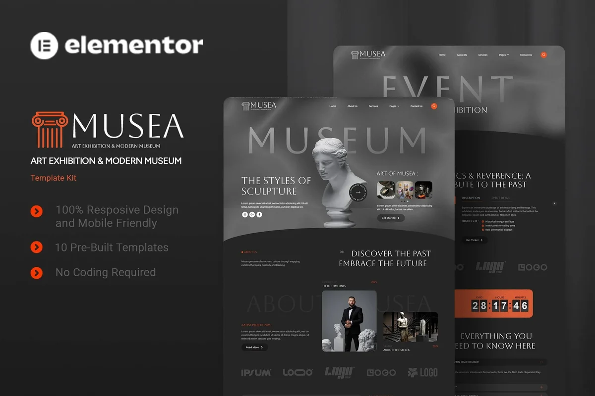 博物馆展览Elementor网站模板_一键导入快速建站插图-WP资源海 场馆 Elementor 网站模板封面