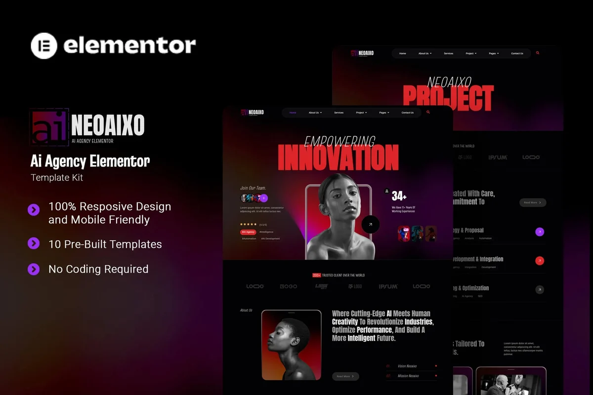 AI技术服务商Elementor网站模板_一键导入快速建站插图-WP资源海 AI Elementor 网站模板封面