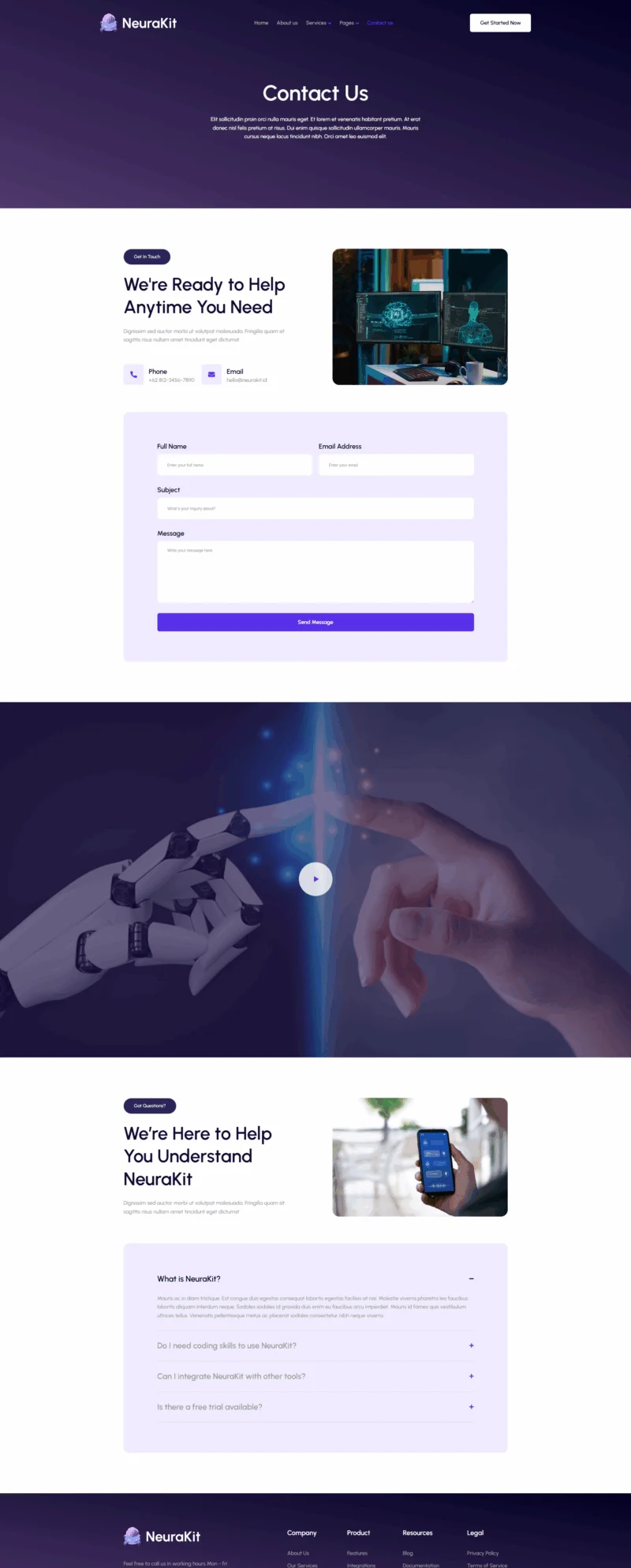 AI工作流平台Elementor网站模板_一键导入快速建站插图2-WP资源海 AI Elementor 模板联系页面预览