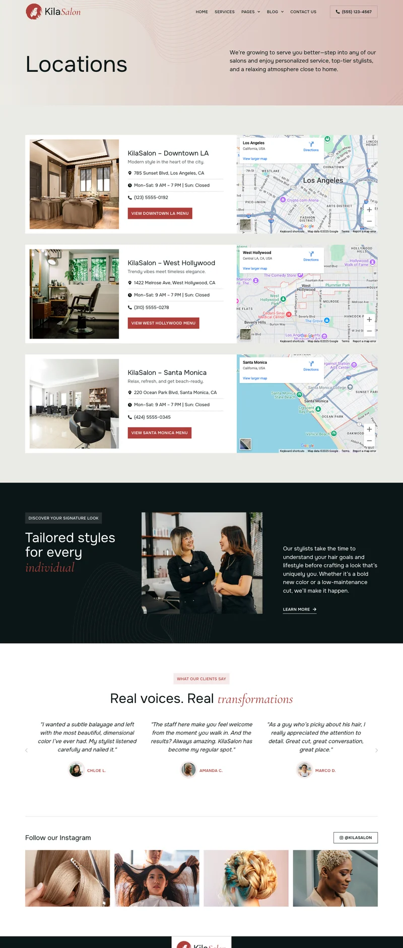 美容/美发 Elementor 模板地点页面预览