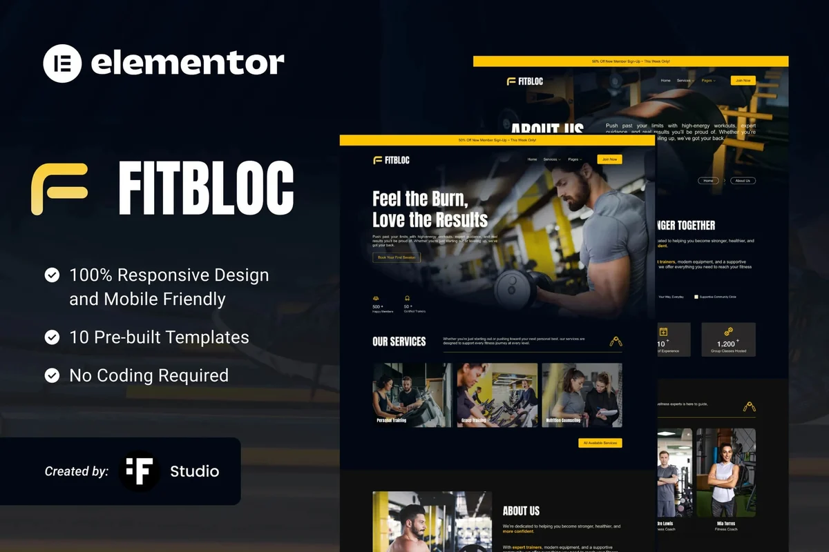 运动健身课程Elementor网站模板_一键导入快速建站插图-WP资源海 运动/健身 Elementor 网站模板封面