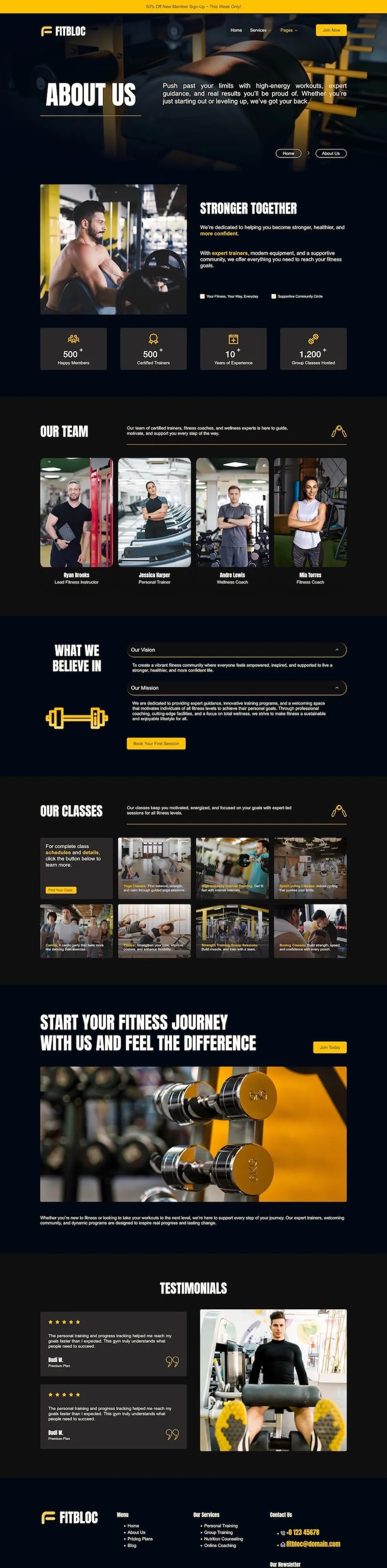 运动/健身 Elementor 模板关于我们预览