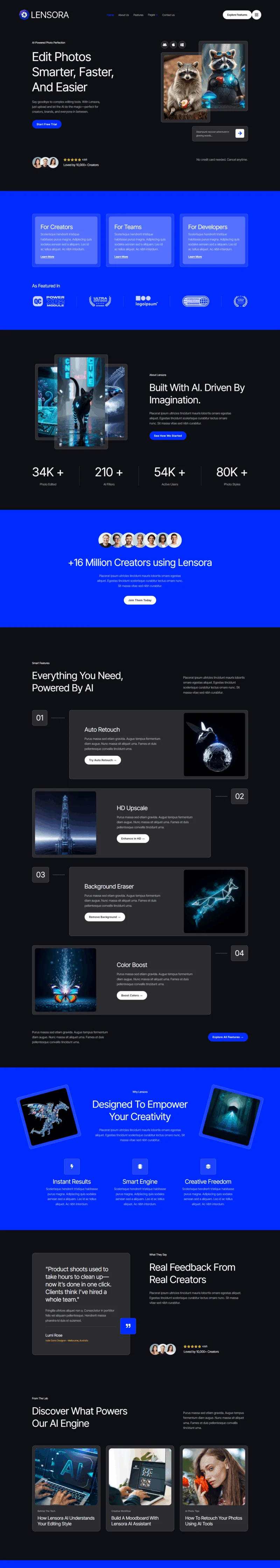 AI修图工具Elementor网站模板_一键导入快速建站插图1-WP资源海 AI Elementor 模板首页预览