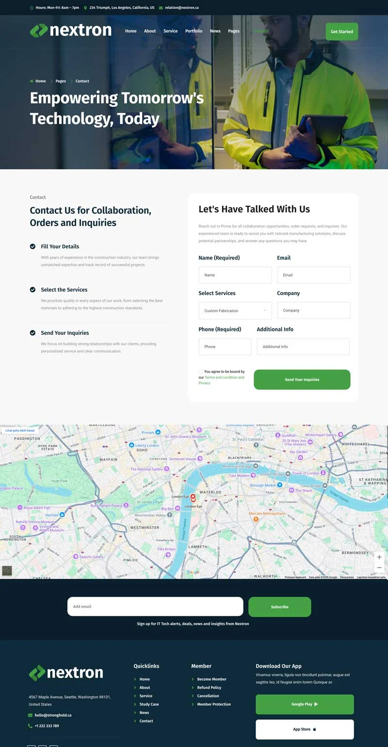 IT科技Elementor网站模板_一键导入快速建站插图1-WP资源海 IT互联网 Elementor 模板联系页面预览