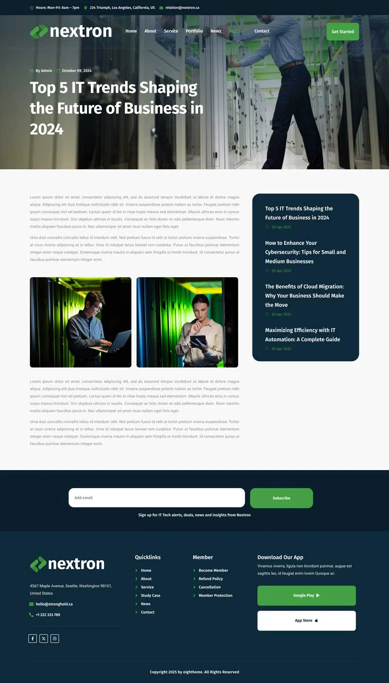 IT科技Elementor网站模板_一键导入快速建站插图2-WP资源海 IT互联网 Elementor 模板新闻详情预览