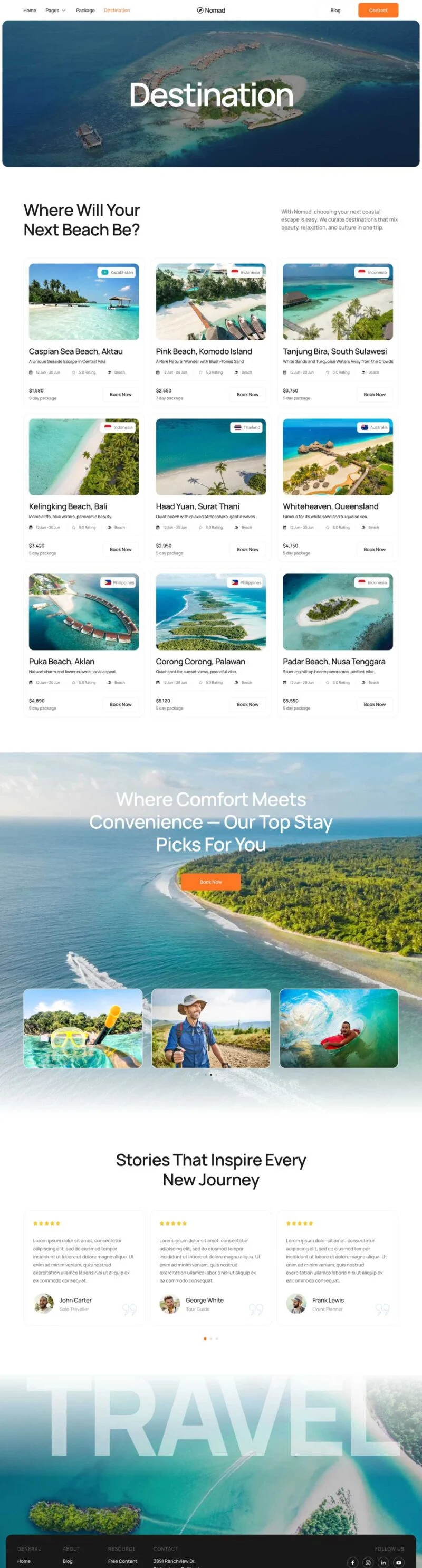 户外/旅行 Elementor 模板目的地列表预览