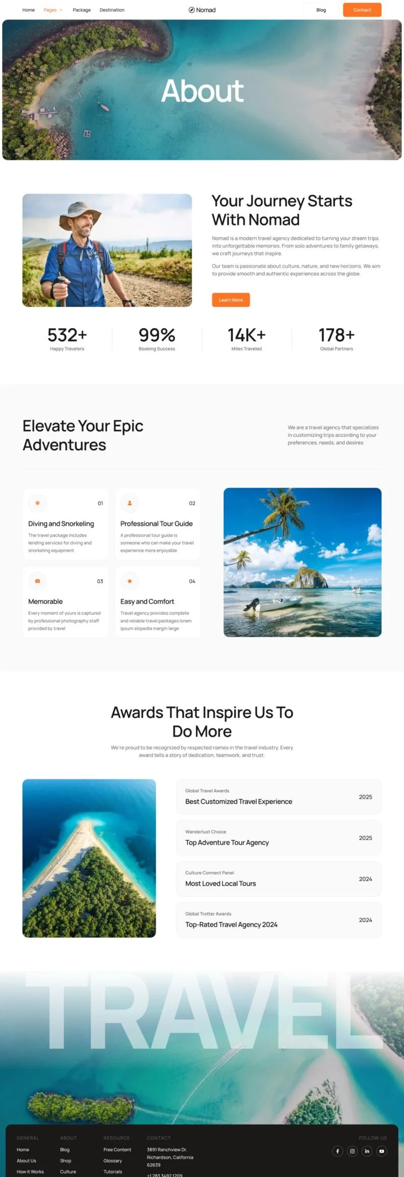 户外/旅行 Elementor 模板关于我们预览