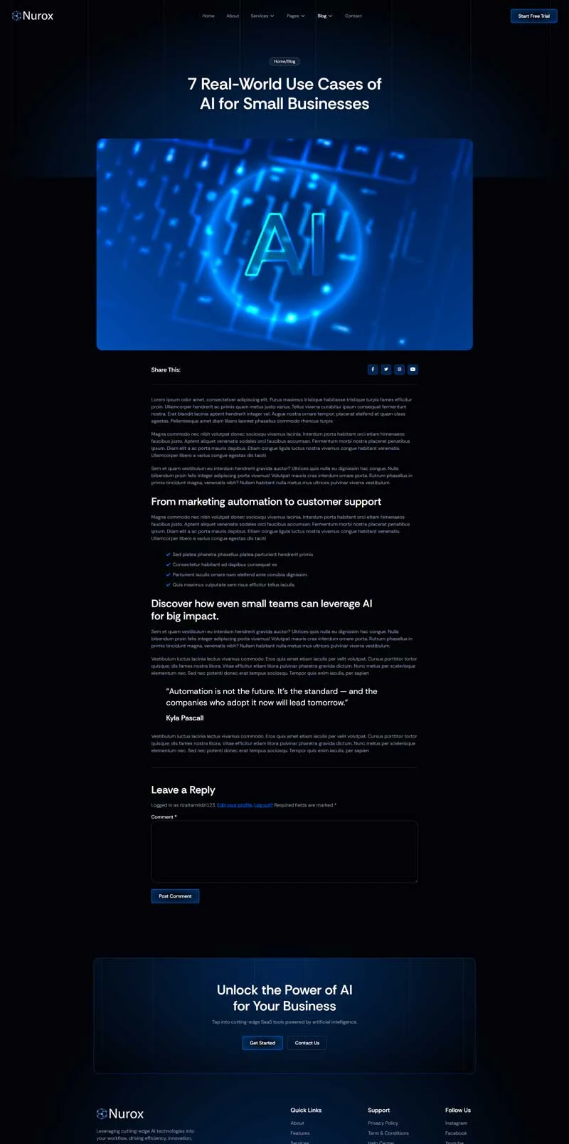 AI科技Elementor网站模板_一键导入快速建站插图4-WP资源海 AI Elementor 模板博客页面预览