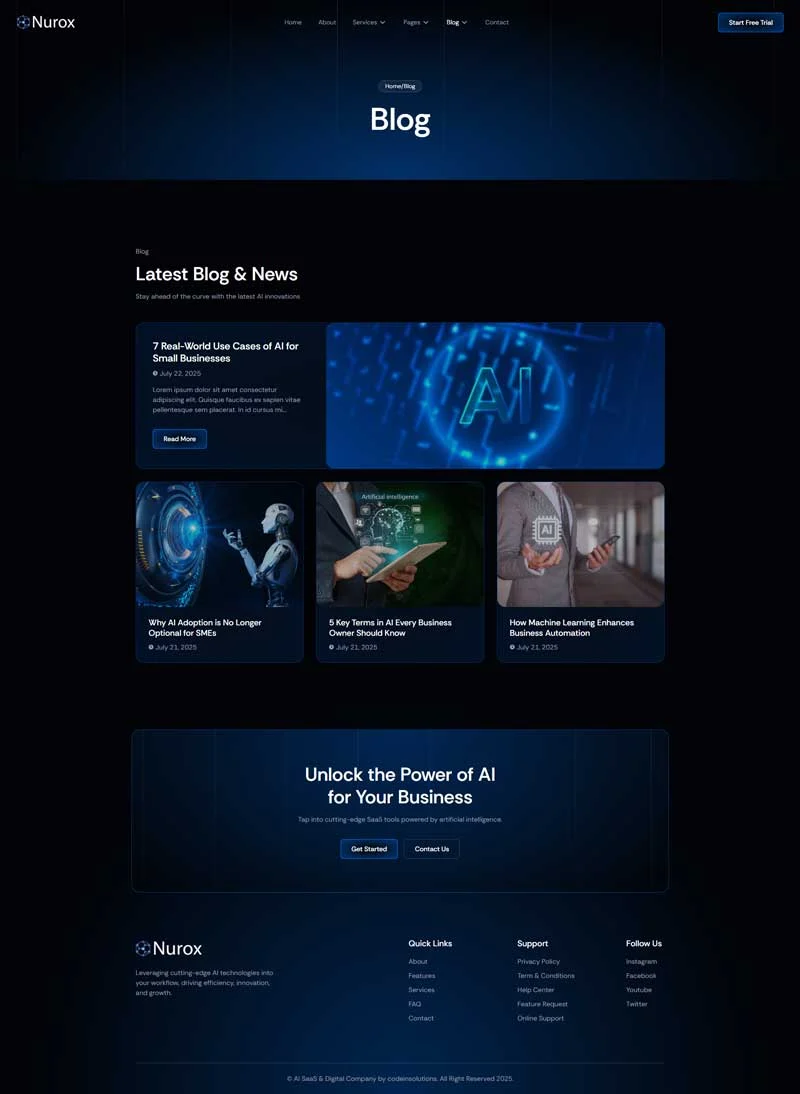 AI科技Elementor网站模板_一键导入快速建站插图5-WP资源海 AI Elementor 模板博客页面预览
