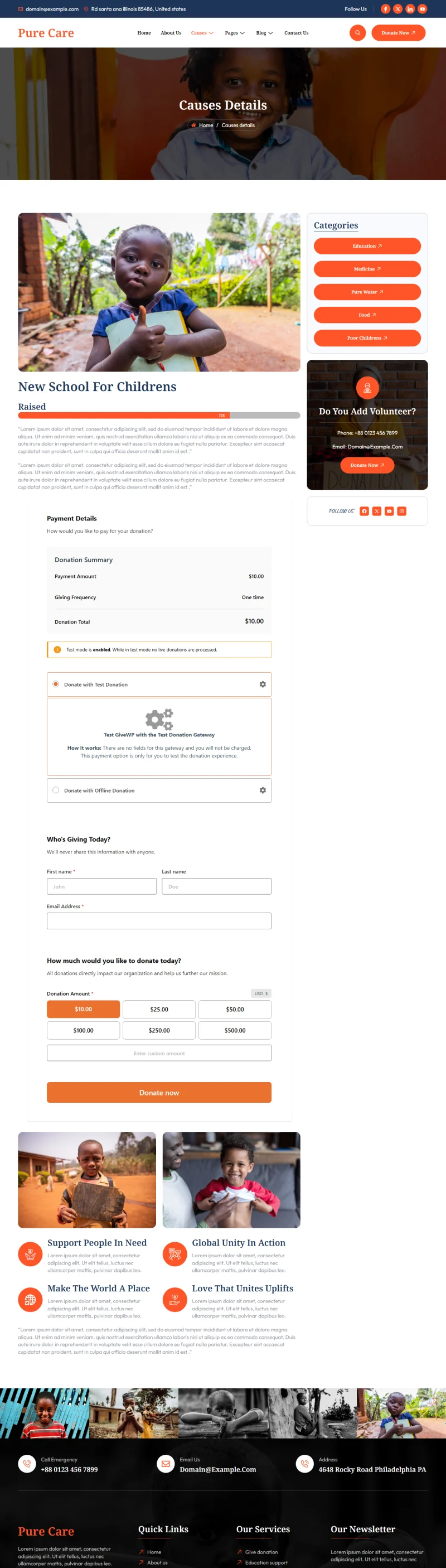 慈善公益机构Elementor网站模板_一键导入快速建站插图7-WP资源海 组织/机构 Elementor 模板公益项目详情预览