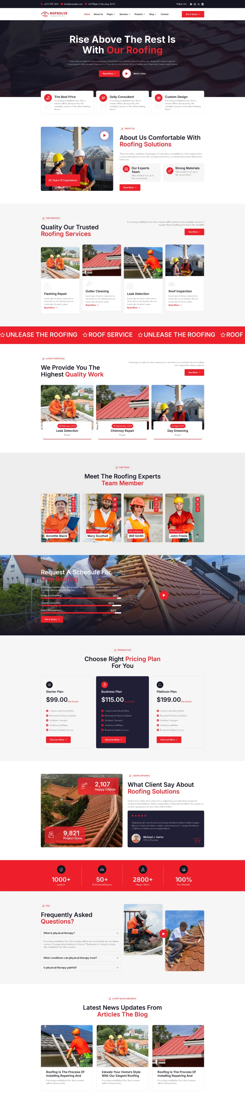 屋顶工程Elementor网站模板_一键导入快速建站插图1-WP资源海 建筑/地产 Elementor 模板首页预览