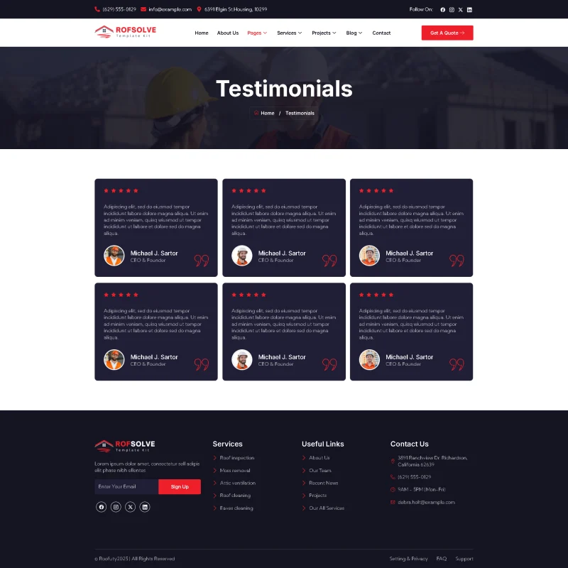 屋顶工程Elementor网站模板_一键导入快速建站插图5-WP资源海 建筑/地产 Elementor 模板客户评价预览