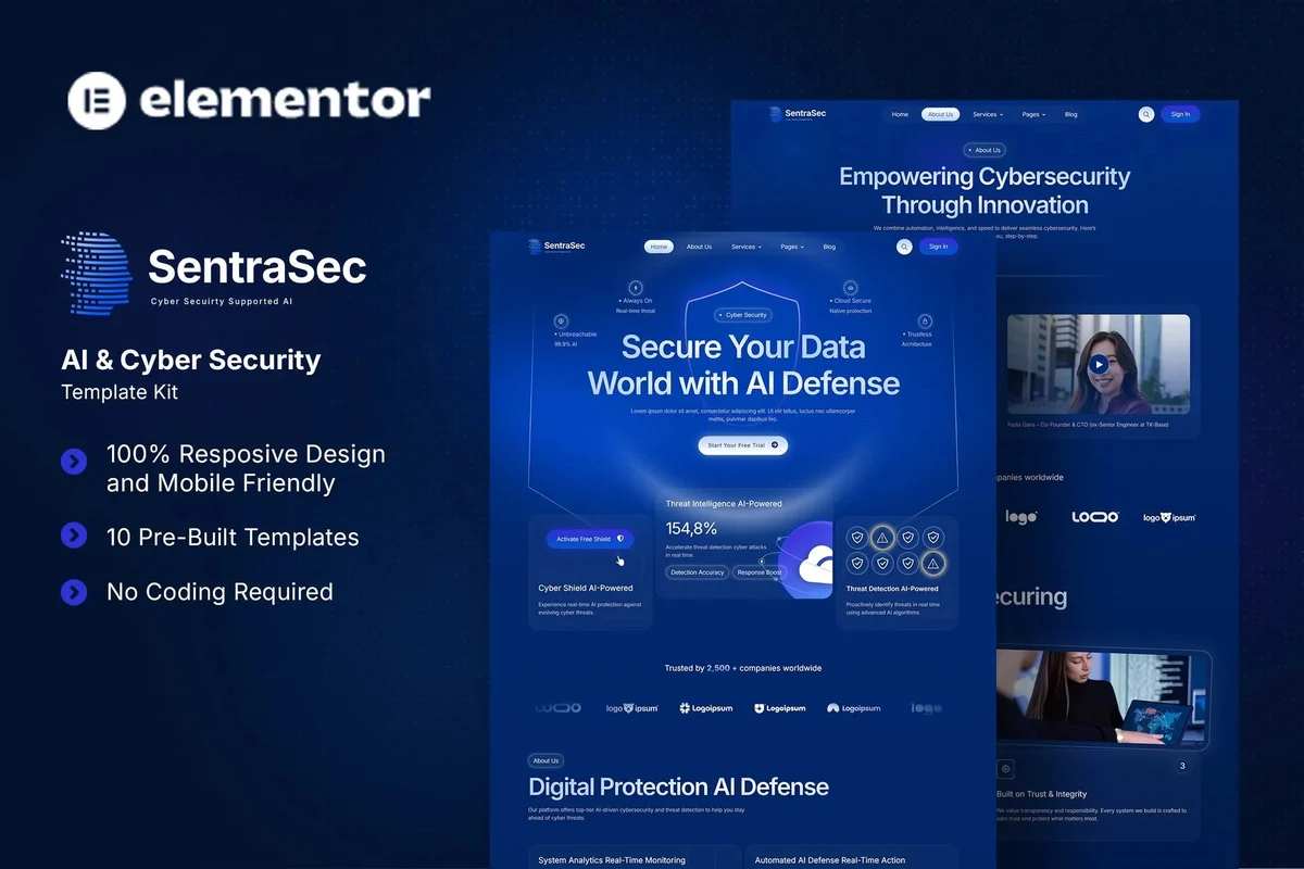 AI网络安全Elementor网站模板_一键导入快速建站插图-WP资源海 AI Elementor 网站模板封面