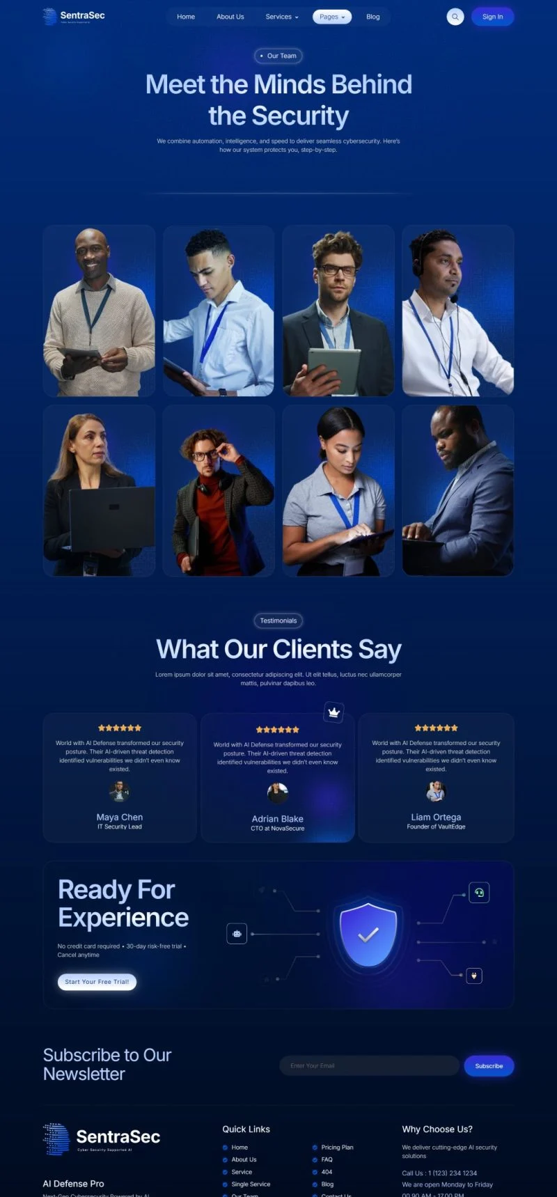 AI网络安全Elementor网站模板_一键导入快速建站插图5-WP资源海 AI Elementor 模板团队页面预览