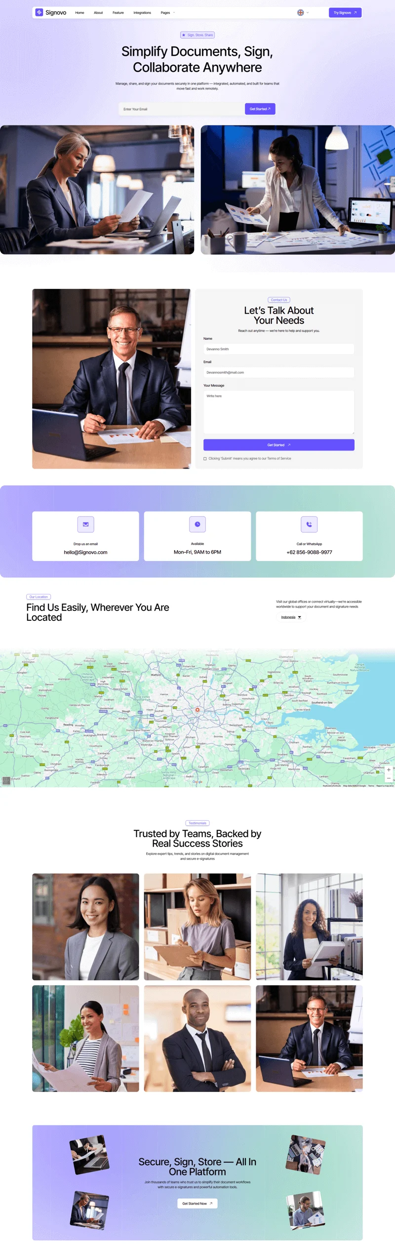 电子签名文档管理Elementor网站模板_一键导入快速建站插图4-WP资源海 软件/开发 Elementor 模板联系页面预览