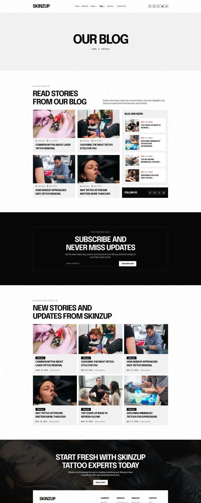 文身艺术与清除Elementor网站模板_一键导入快速建站插图4-WP资源海 美容/美发 Elementor 模板博客页面预览