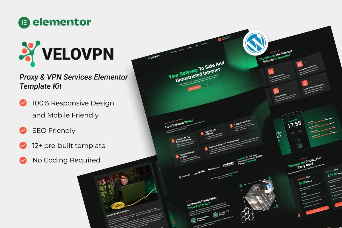 网络工具代理服务Elementor网站模板_一键导入快速建站插图-WP资源海 IT互联网 Elementor 网站模板封面