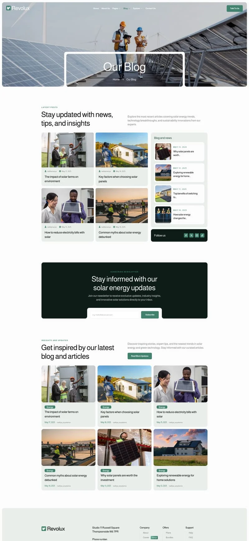 清洁能源解决方案Elementor网站模板_一键导入快速建站插图3-WP资源海 工业/工厂 Elementor 模板博客页面预览
