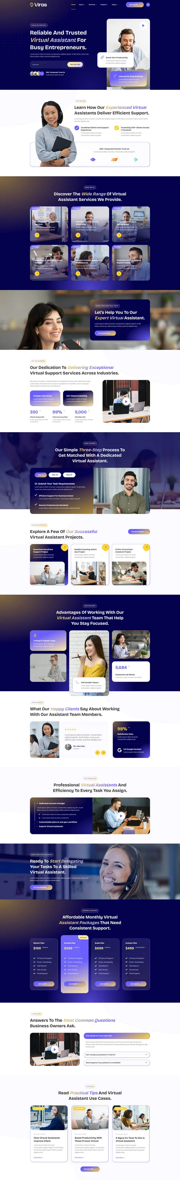 在线虚拟助理服务Elementor网站模板_一键导入快速建站插图1-WP资源海 服务/咨询 Elementor 模板首页预览