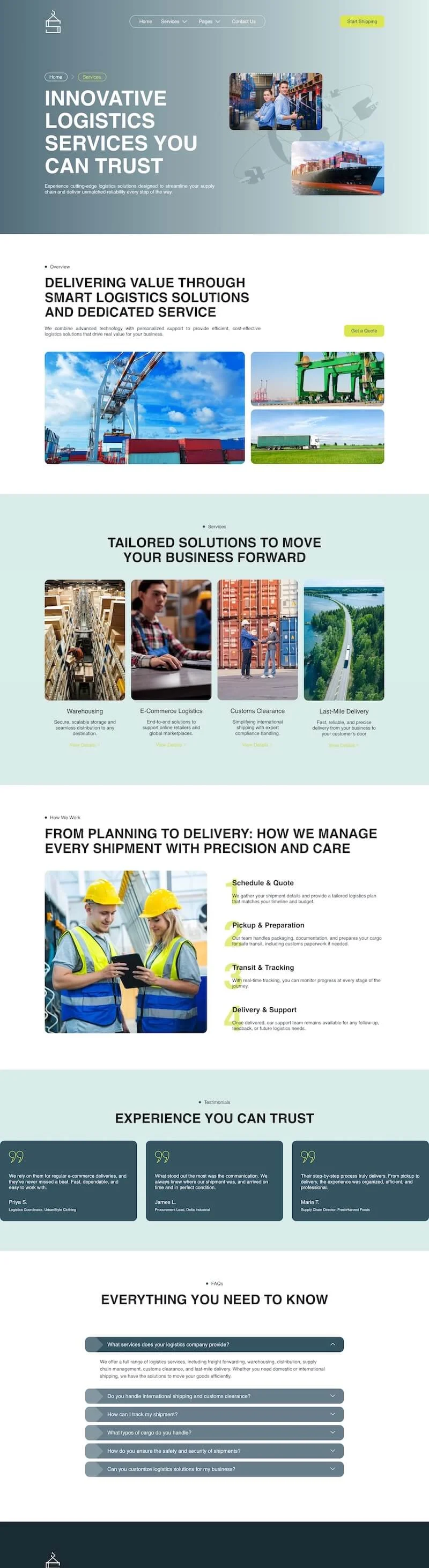 物流与货运Elementor网站模板_一键导入快速建站插图3-WP资源海 物流/运输 Elementor 模板服务页面预览