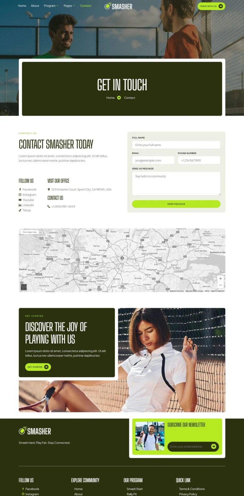 体育俱乐部社区Elementor网站模板_一键导入快速建站插图2-WP资源海 社交 Elementor 模板联系页面预览
