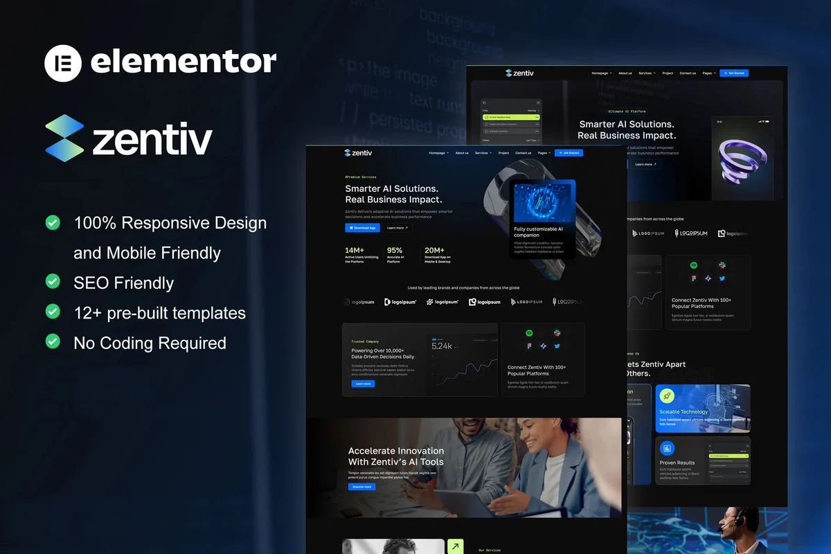 AI 软件服务Elementor网站模板_一键导入快速建站插图-WP资源海 AI Elementor 网站模板封面