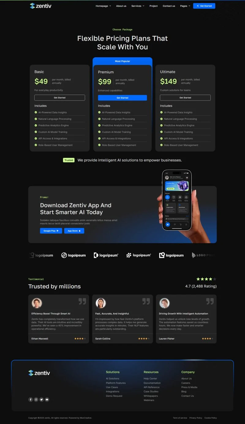 AI Elementor 模板价格页面预览