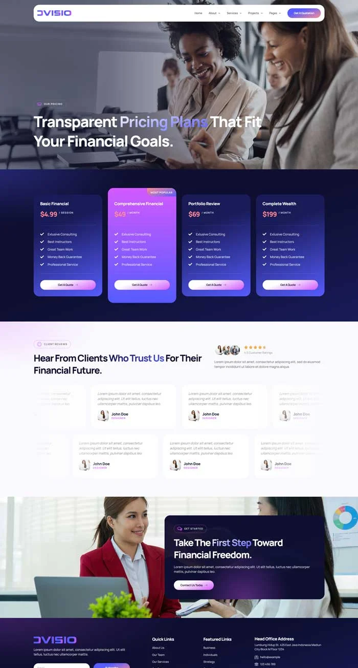 服务/咨询 Elementor 模板价格页面预览