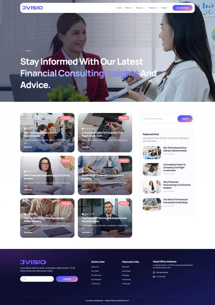 服务/咨询 Elementor 模板博客页面预览