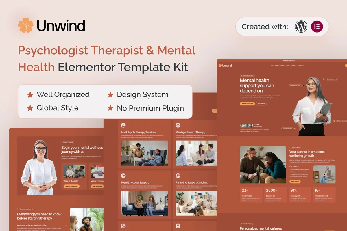 心理治疗师预约服务Elementor网站模板_一键导入快速建站插图-WP资源海 服务/咨询 Elementor 网站模板封面