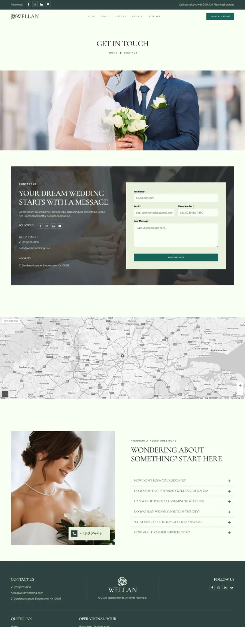 婚典策划Elementor网站模板_一键导入快速建站插图4-WP资源海 婚礼/婚庆 Elementor 模板联系页面预览