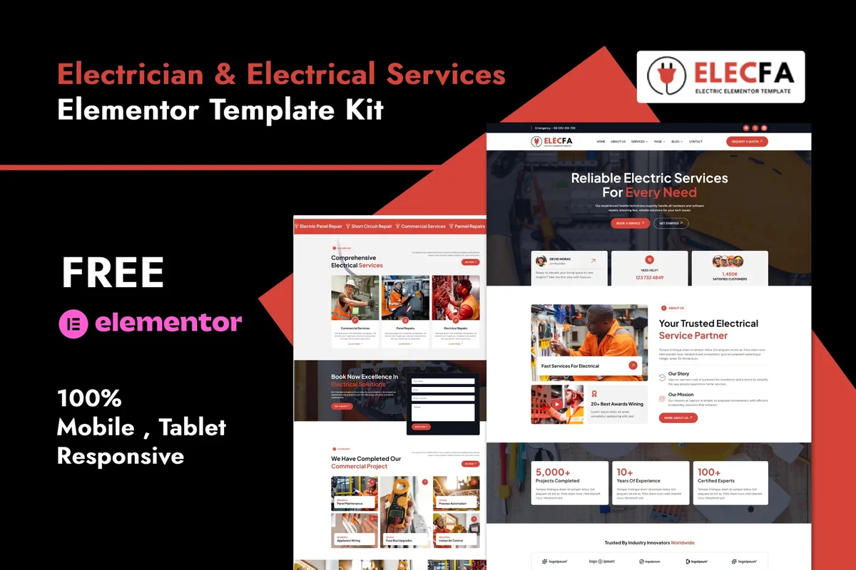 电工Elementor网站模板_一键导入快速建站插图-WP资源海 维修 Elementor 网站模板封面
