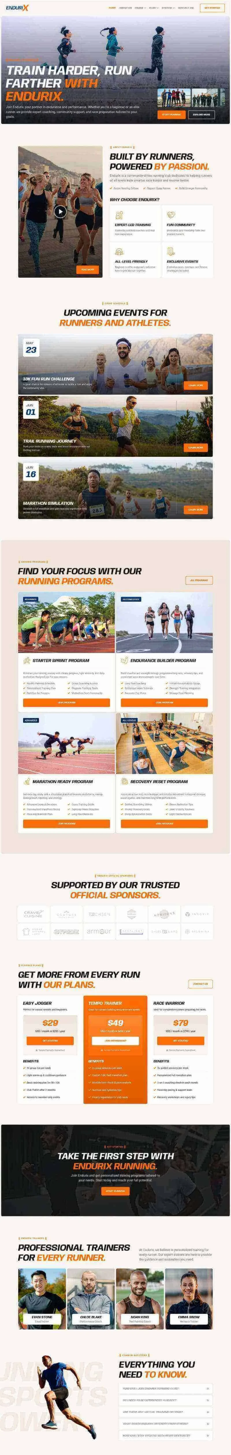 马拉松训练Elementor网站模板_一键导入快速建站插图1-WP资源海 运动/健身 Elementor 模板首页预览