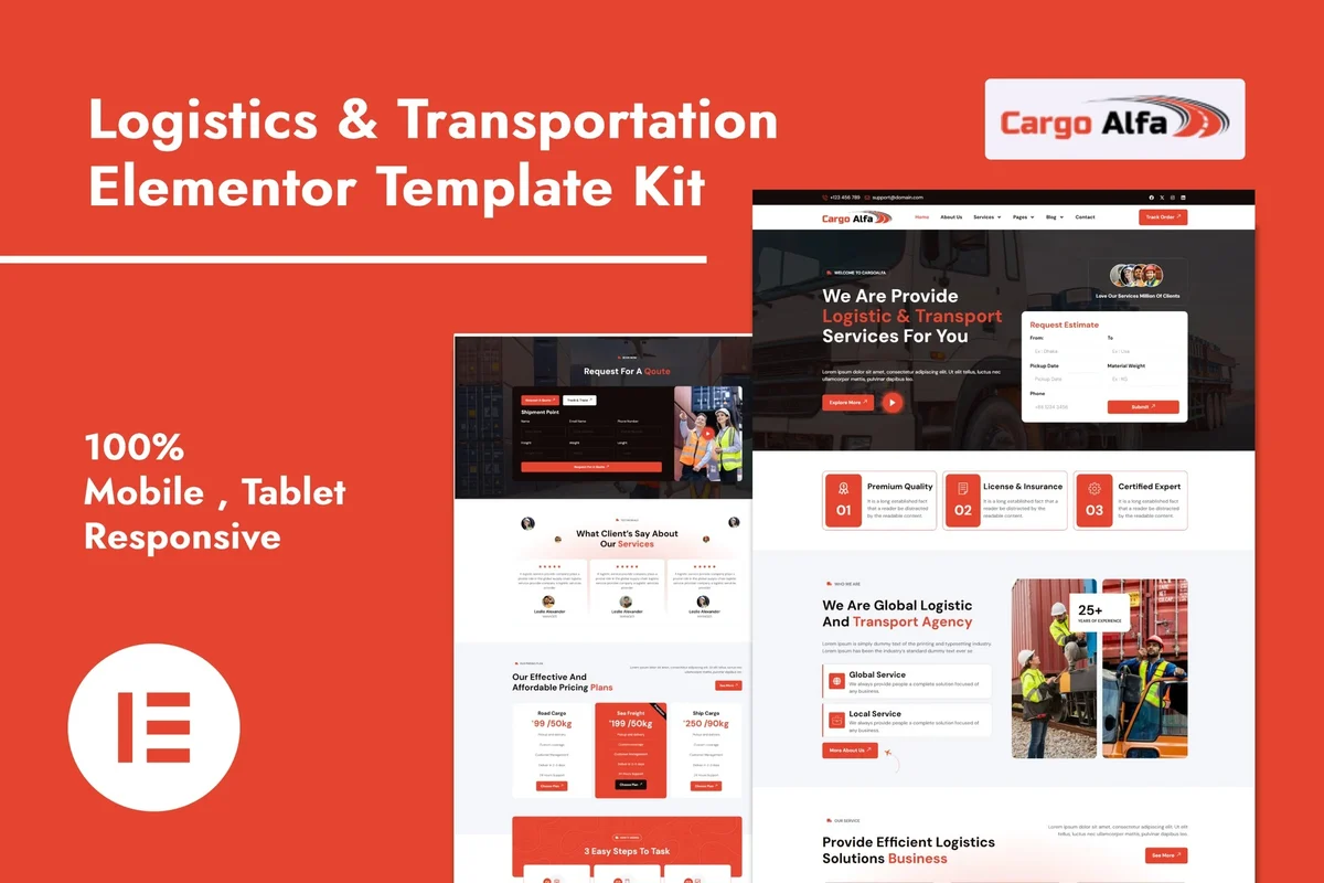 货运Elementor网站模板_一键导入快速建站插图-WP资源海 物流/运输 Elementor 网站模板封面