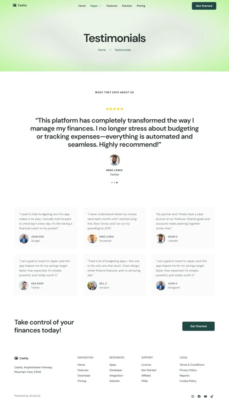 金融/投资 Elementor 模板客户评价预览