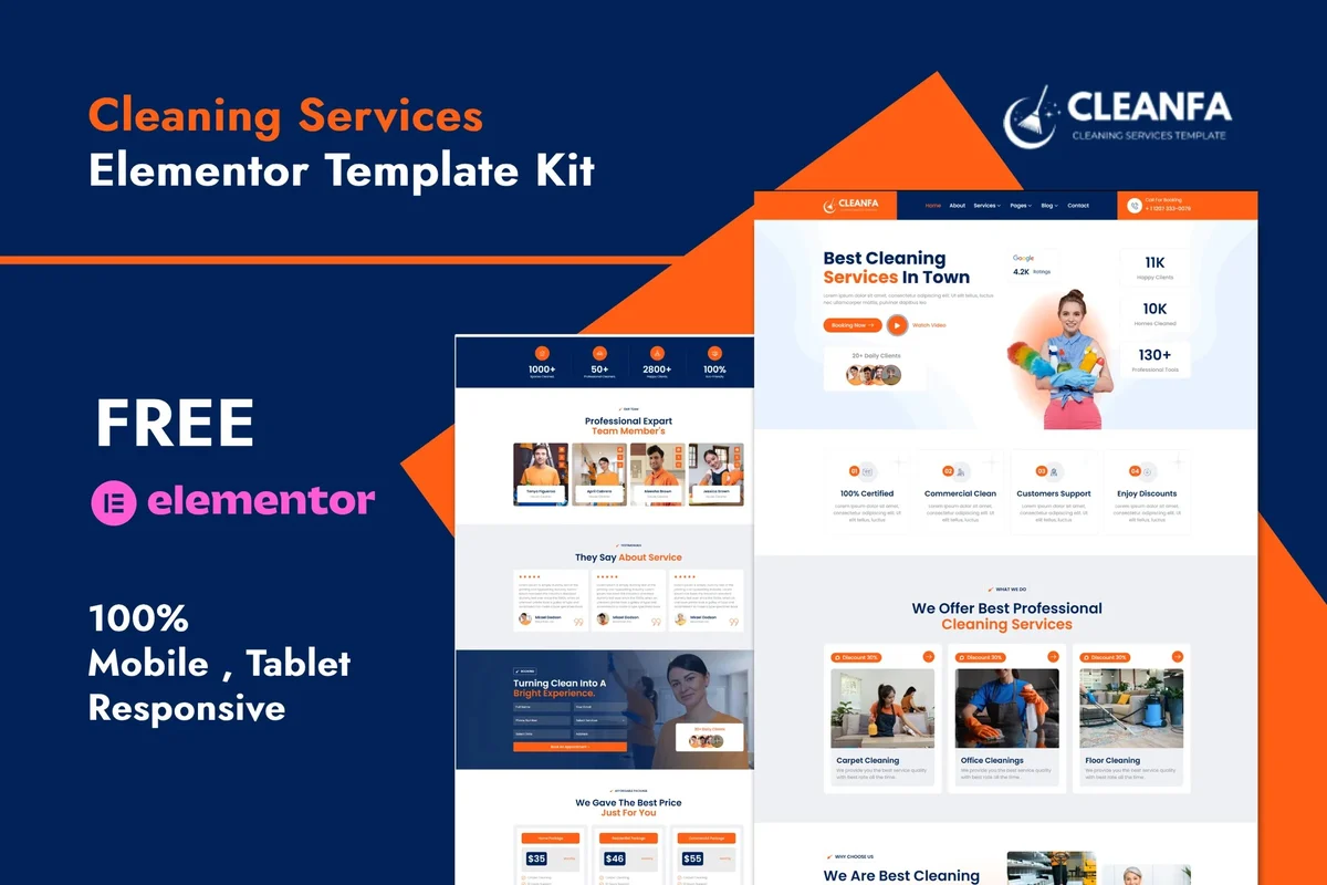 商业清洁Elementor网站模板_一键导入快速建站插图-WP资源海 保洁 Elementor 网站模板封面
