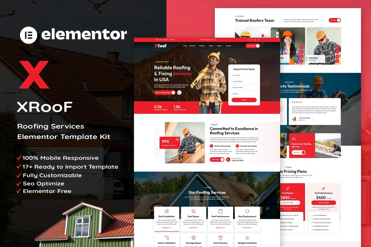 屋面防水Elementor网站模板_一键导入快速建站插图-WP资源海 装修 Elementor 网站模板封面