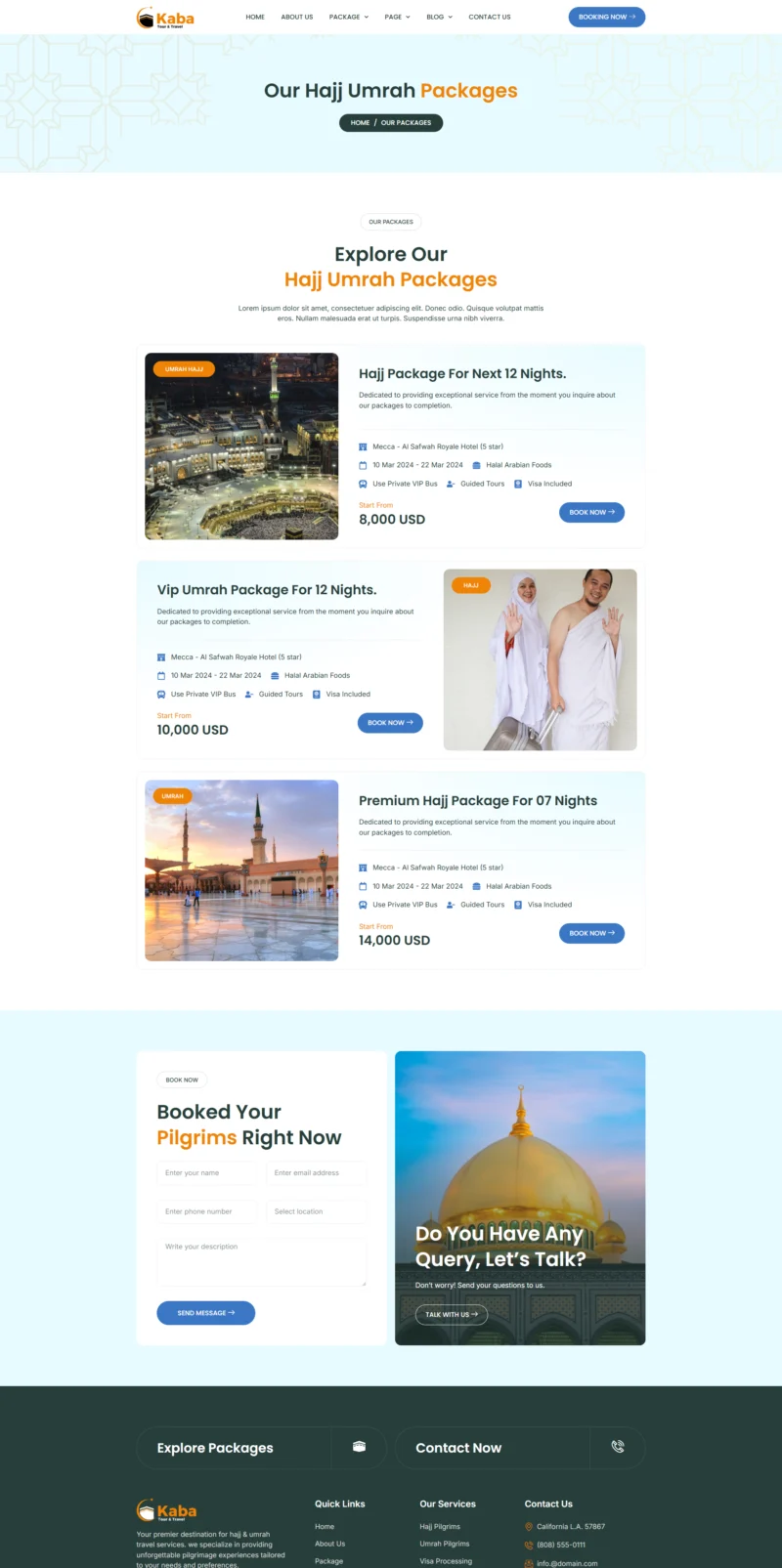 宗教朝圣旅行Elementor网站模板_一键导入快速建站插图3-WP资源海 户外/旅行 Elementor 模板套餐页面预览