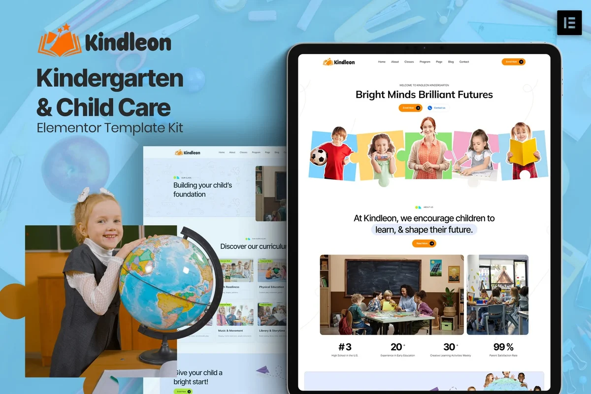 幼托机构Elementor网站模板_一键导入快速建站插图-WP资源海 学校 Elementor 网站模板封面