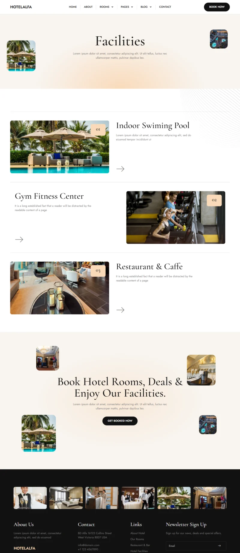 豪华度假村酒店Elementor网站模板_一键导入快速建站插图5-WP资源海 旅馆/酒店 Elementor 模板设施服务预览