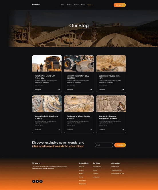 矿业工业Elementor网站模板_一键导入快速建站插图3-WP资源海 工业/工厂 Elementor 模板博客页面预览