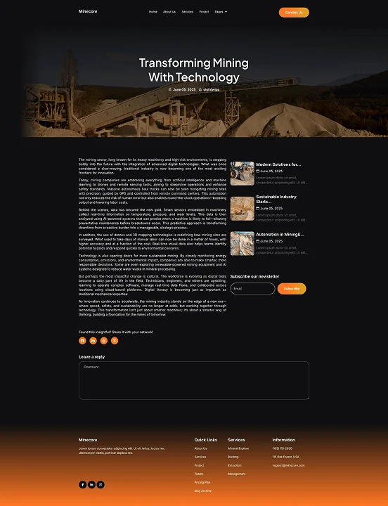 矿业工业Elementor网站模板_一键导入快速建站插图5-WP资源海 工业/工厂 Elementor 模板文章详情预览