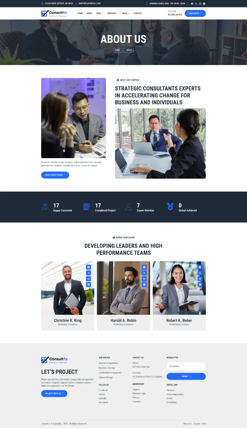 服务/咨询 Elementor 模板关于我们预览