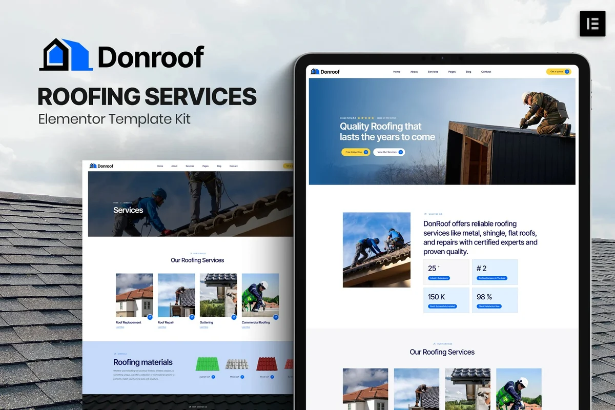 屋顶安装维修Elementor网站模板_一键导入快速建站插图-WP资源海 装修 Elementor 网站模板封面