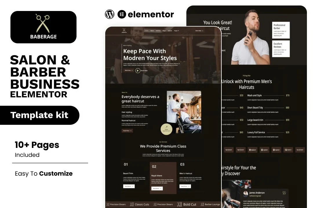 理发店Elementor网站模板_一键导入快速建站插图-WP资源海 美容/美发 Elementor 网站模板封面
