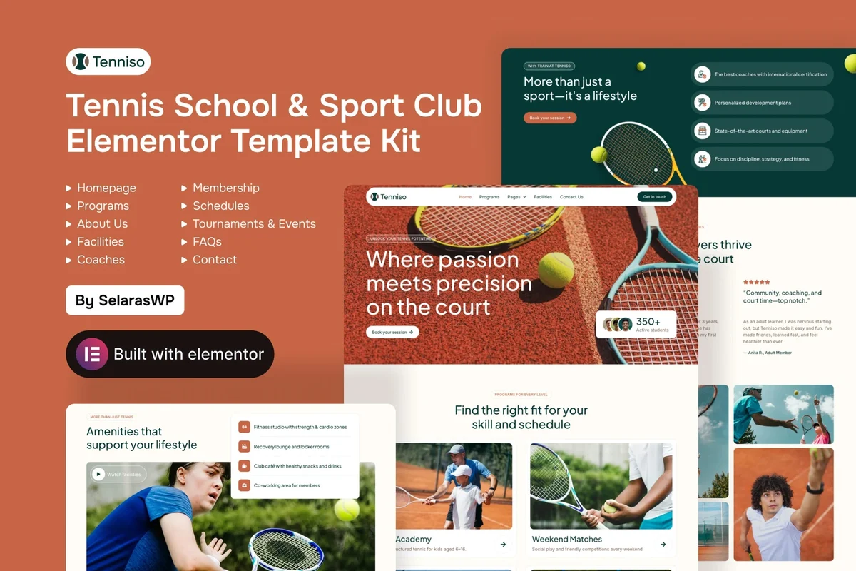 网球学校/俱乐部Elementor网站模板_一键导入快速建站插图-WP资源海 运动/健身 Elementor 网站模板封面