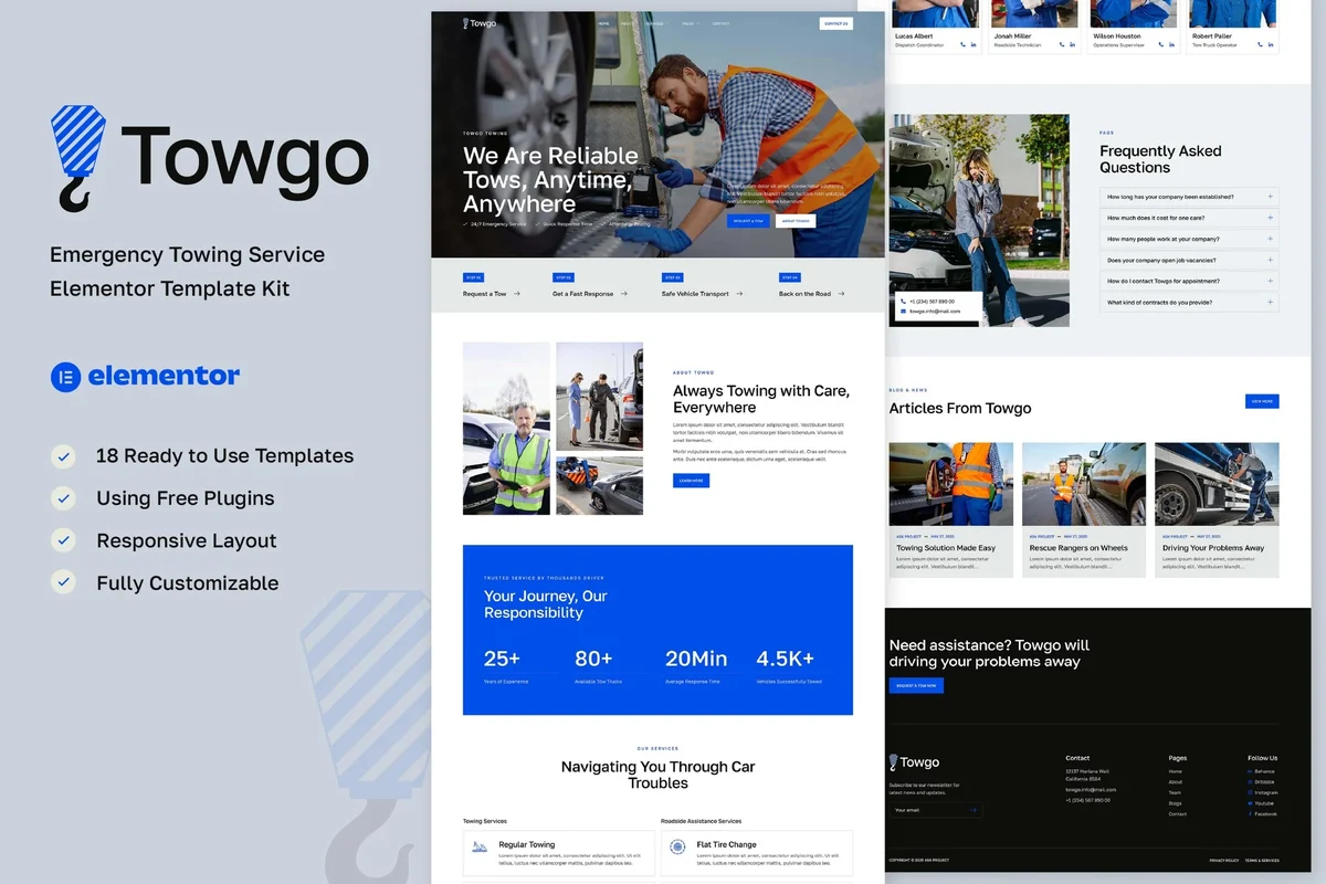 汽车道路救援Elementor网站模板_一键导入快速建站插图-WP资源海 交通工具 Elementor 网站模板封面